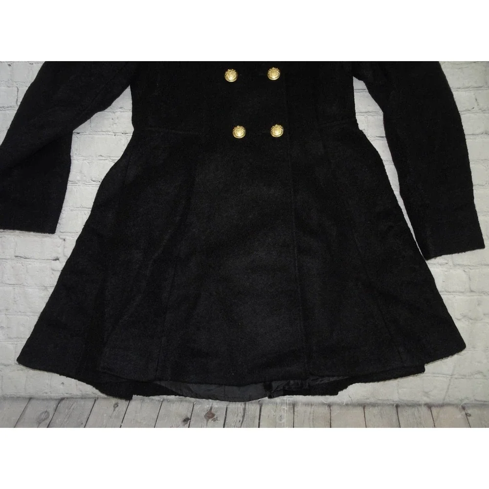 Liz Claiborne Sz M Women's Black Boucle Faux Fur Hooded Wool Blend Swing Coat - Picture 4 of 9